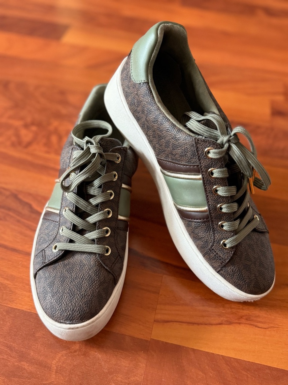 Michael Kors Lace-Up Sneakers in Brown and Olive US 7.5